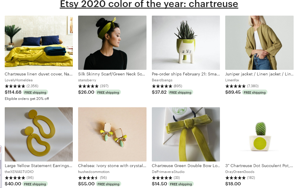 2 Etsy тренд 2020 Chartreuse (зеленовато-желтый)