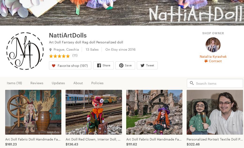 Etsy магазин NattiArtDolls