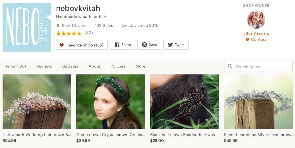 Etsy магазин nebovkvitah