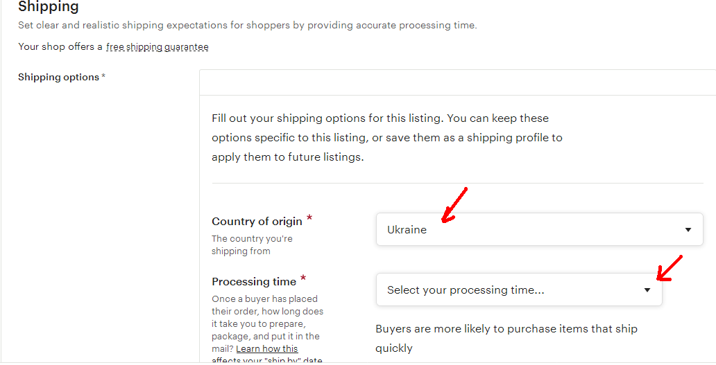 Як відкрити Etsy магазин з України. 15 - заповніть доставку час відправлення