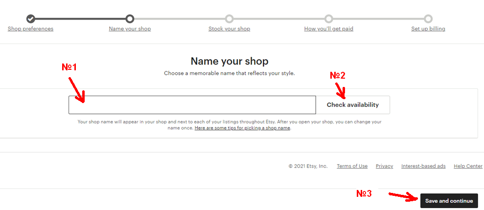 Як відкрити Etsy магазин -Name your shop.