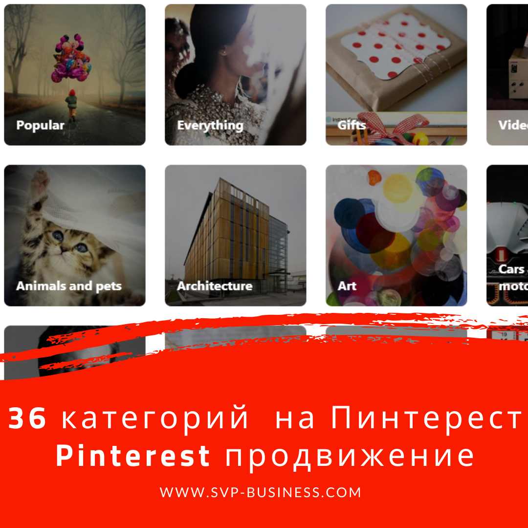 Pinterest продвижение - 36 категорий на Пинтерест