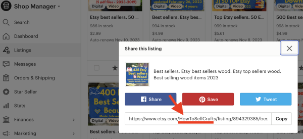 Etsy магазин Посилання з Shop Manager