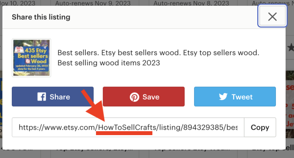 Etsy магазин Ссылка из Shop Manager