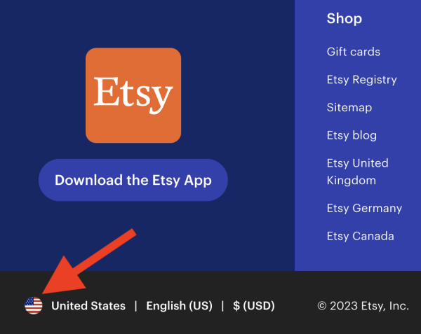 Країна, Валюта, Мова на Etsy